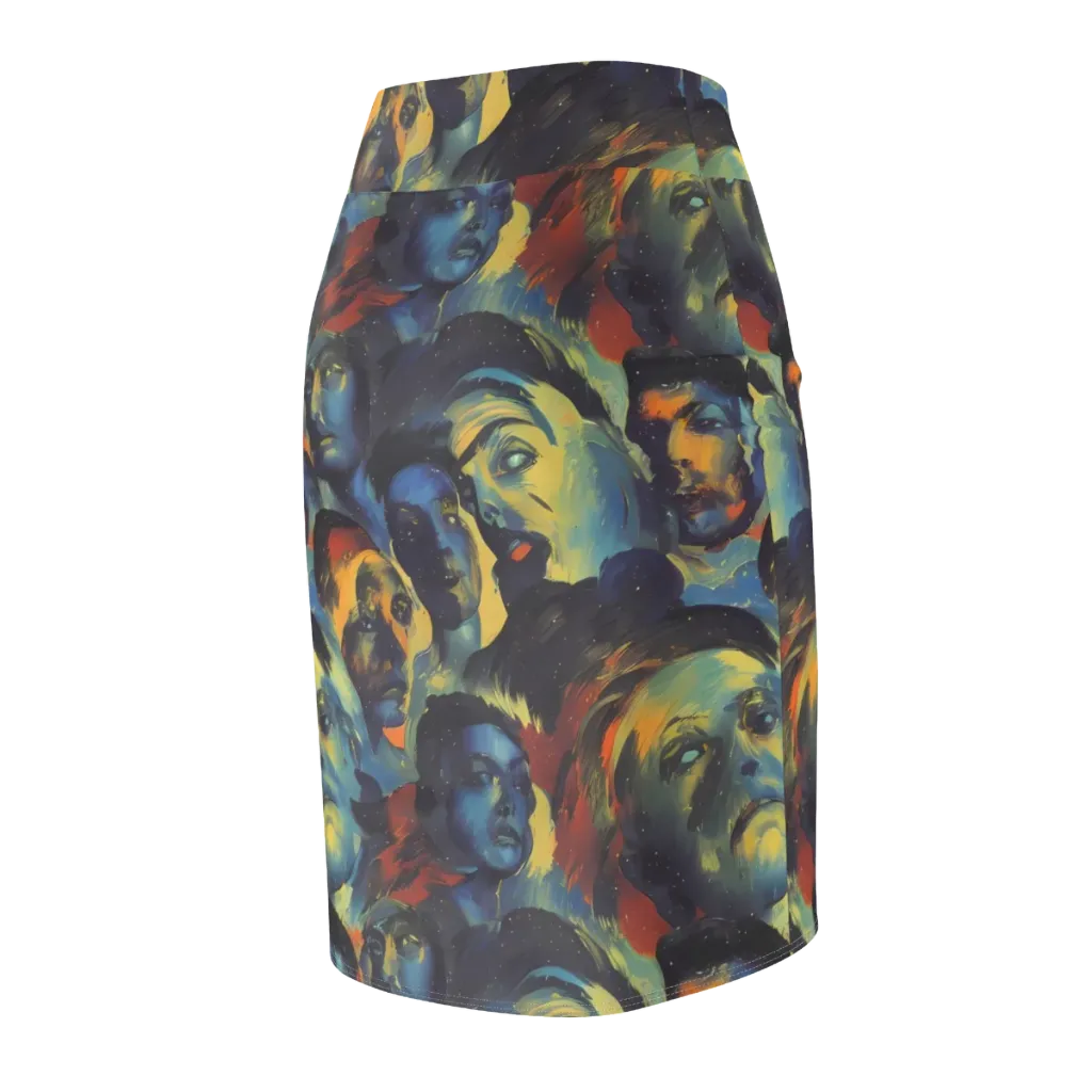Vivid Visage on Pencil Skirt — Back Side