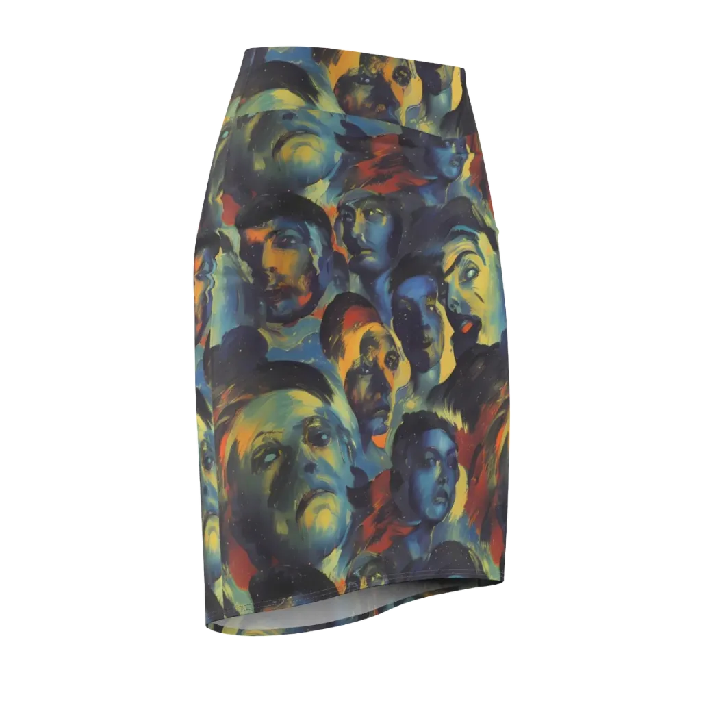 Vivid Visage on Pencil Skirt — Front Side