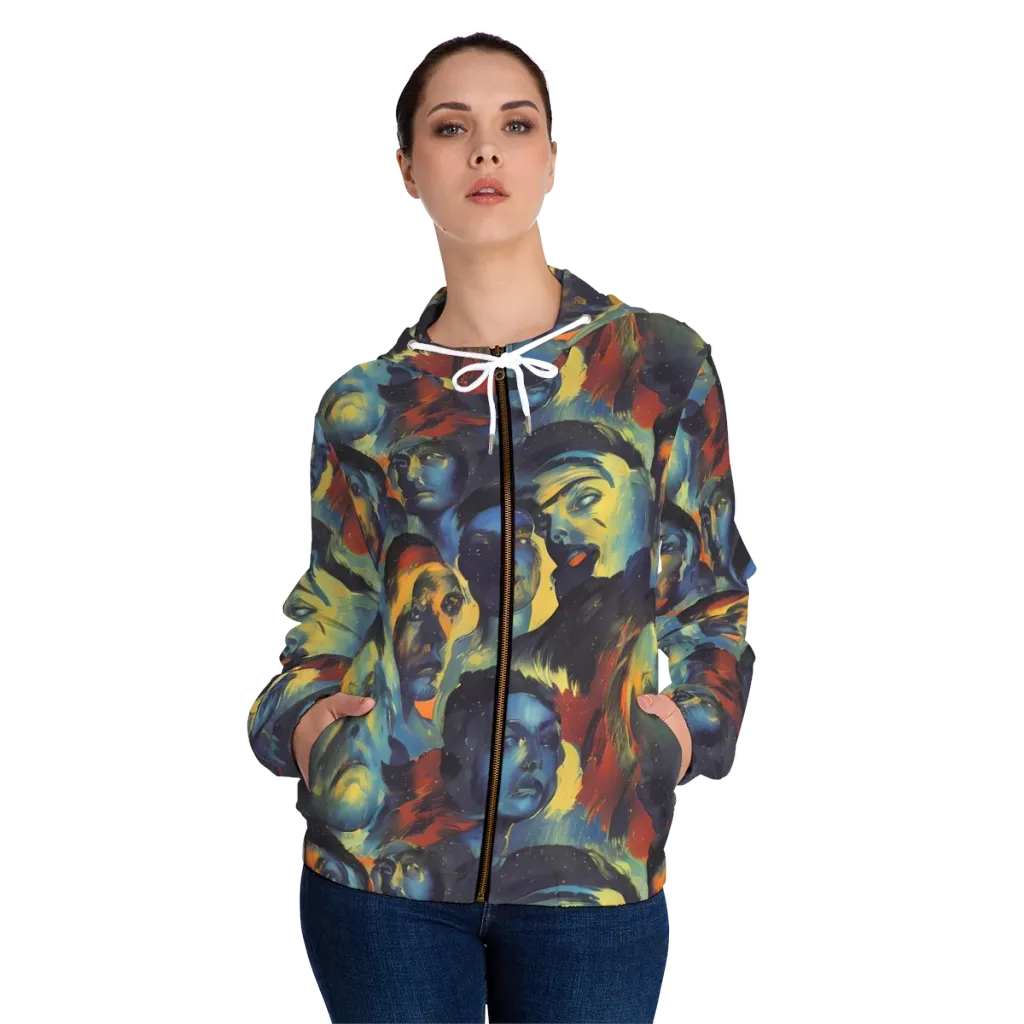 Vivid Visage on Women's Full-Zip Hoodie — Front On Person