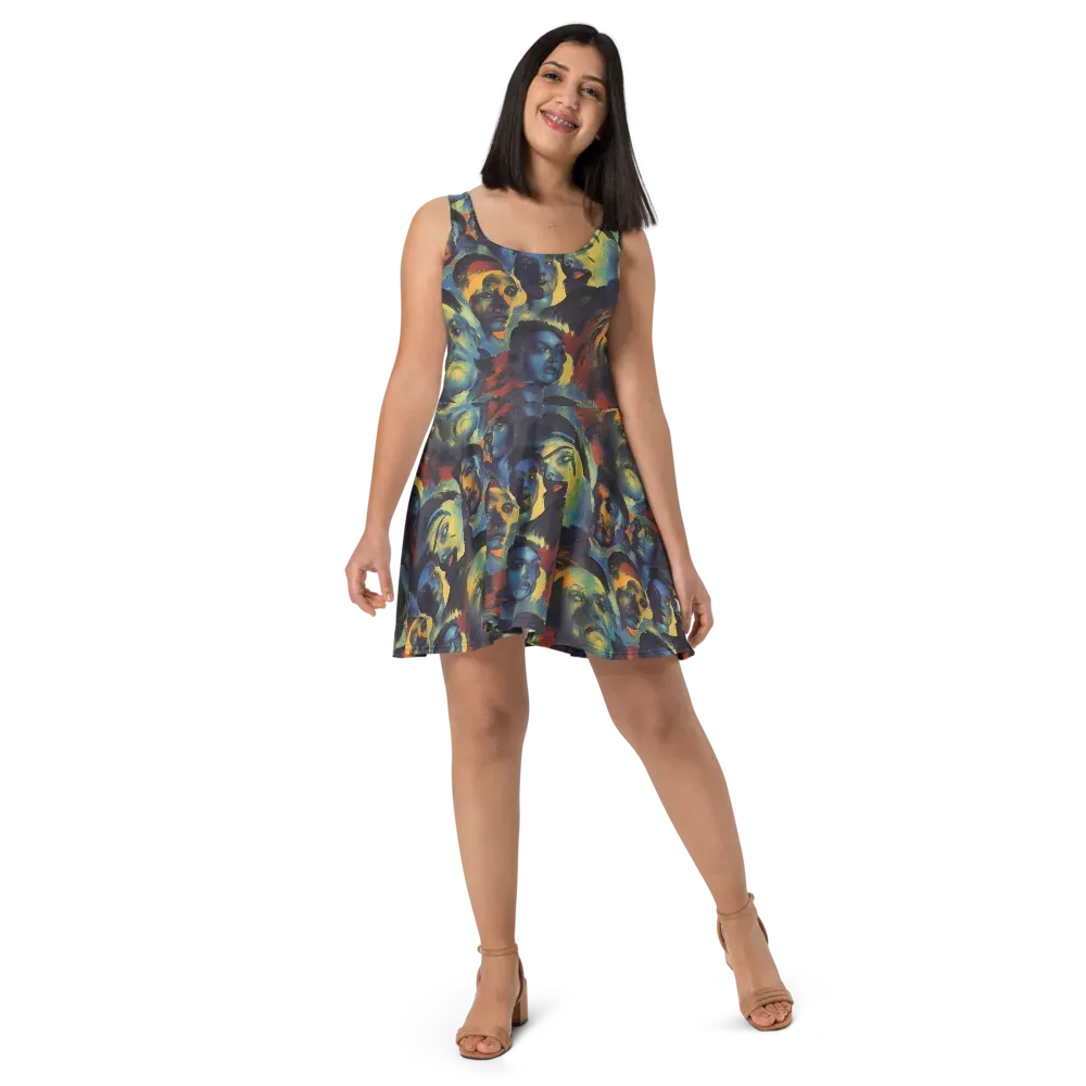 Vivid Visage on Skater Dress — Front