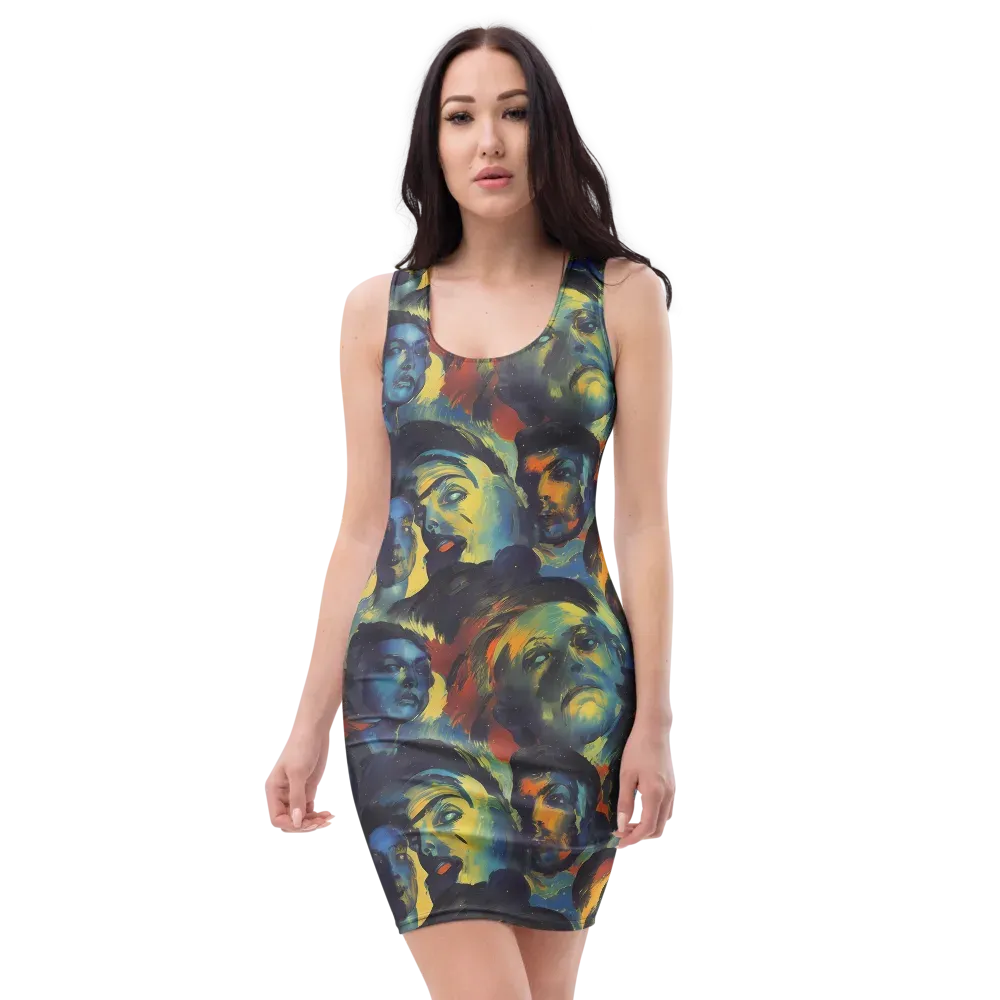 Vivid Visage on Bodycon Dress — Front