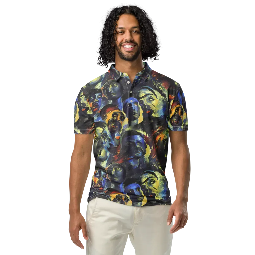 Cosmic Visages on Men's Slim Fit Polo Shirt — Front