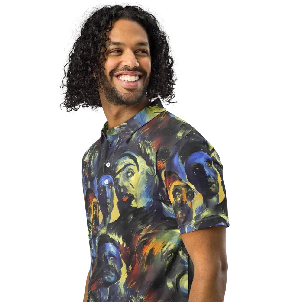 Cosmic Visages on Men's Slim Fit Polo Shirt — Left Front