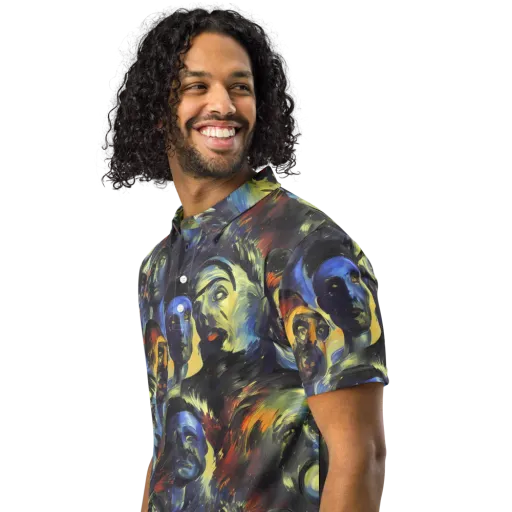 Cosmic Visages on a Men's Slim Fit Polo Shirt