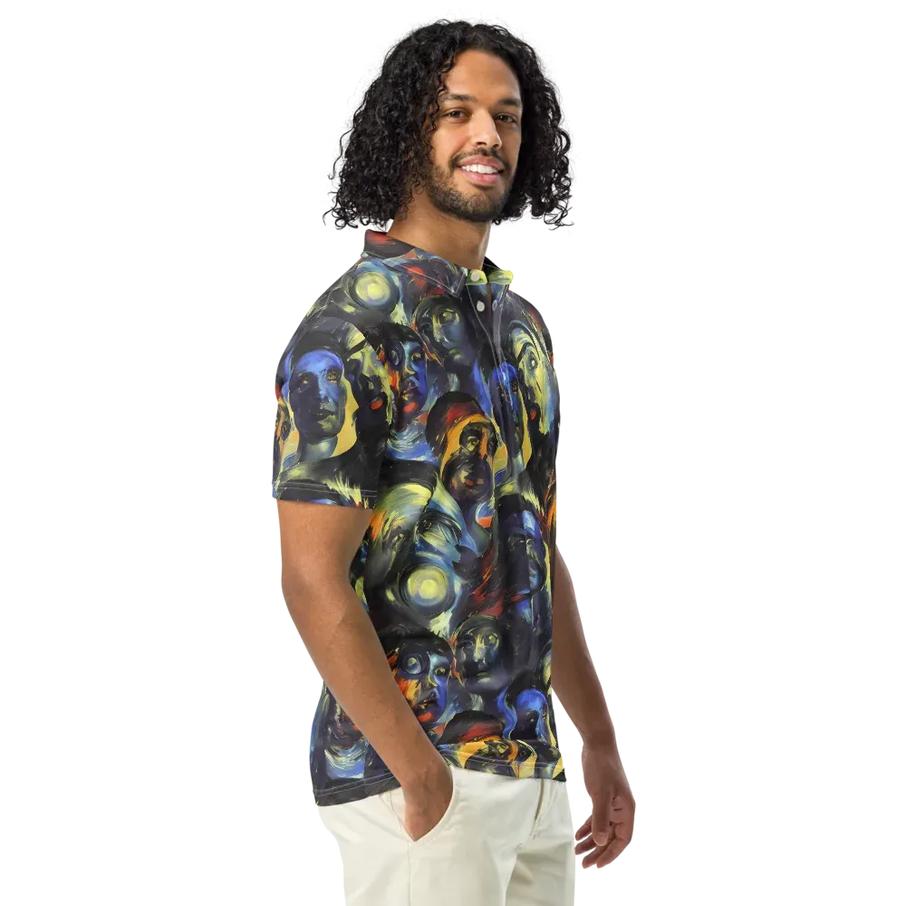 Cosmic Visages on Men's Slim Fit Polo Shirt — Right Front