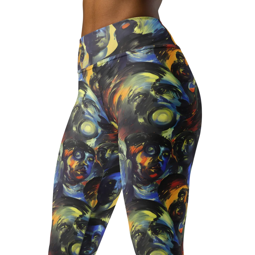 Cosmic Visages on Yoga Leggings — Left Front