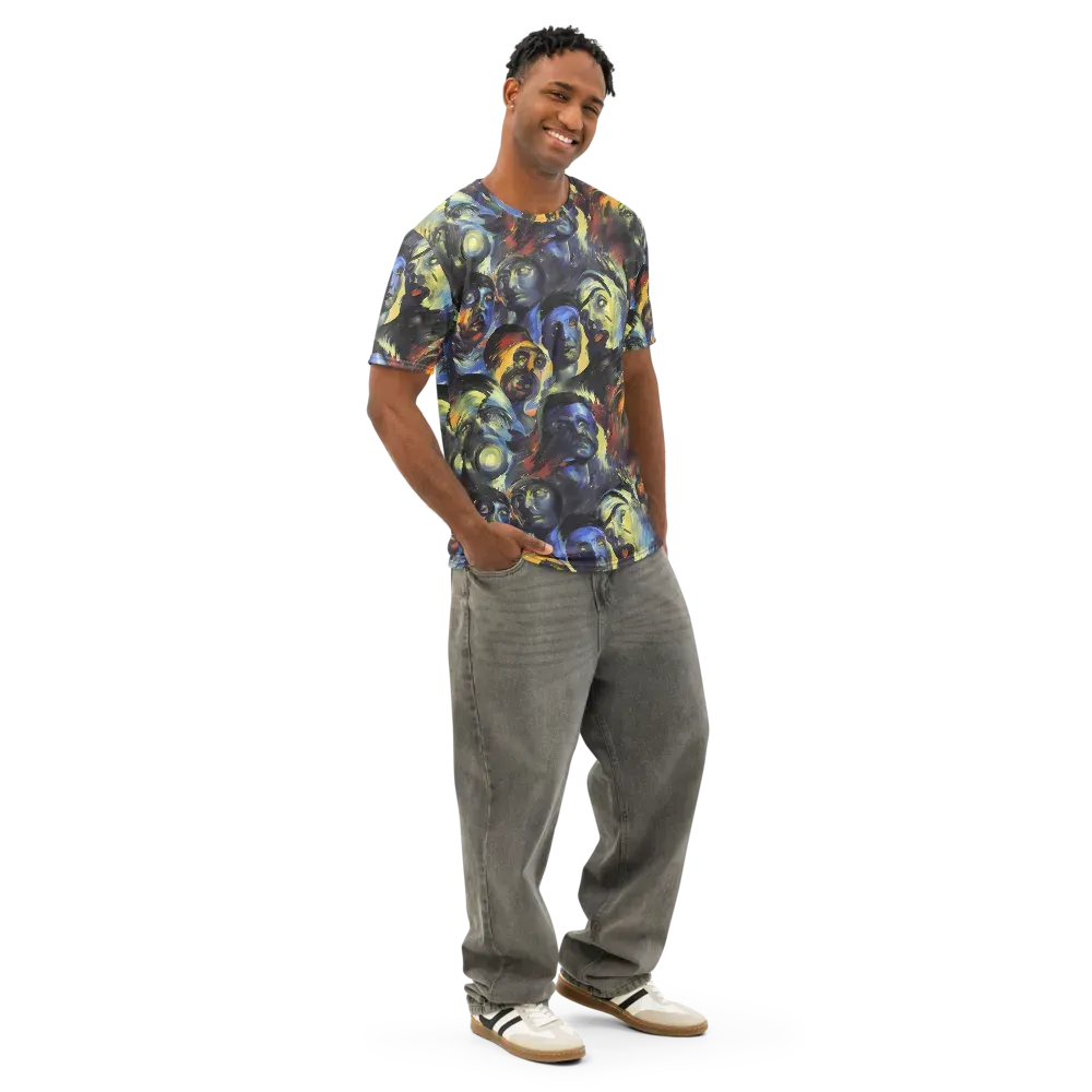 Cosmic Visages on Men's Cotton Crew Neck T-Shirt — Right Front