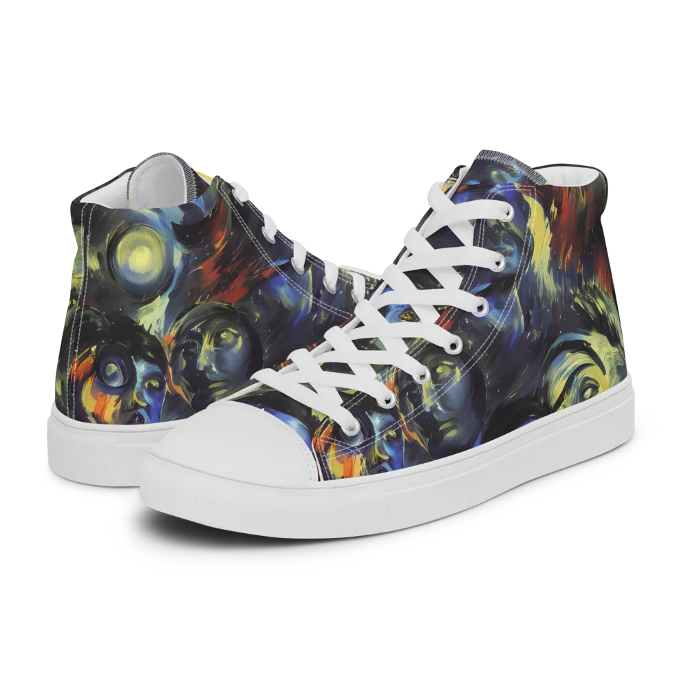 Cosmic Visages on Women's High Top Canvas Shoes — Left