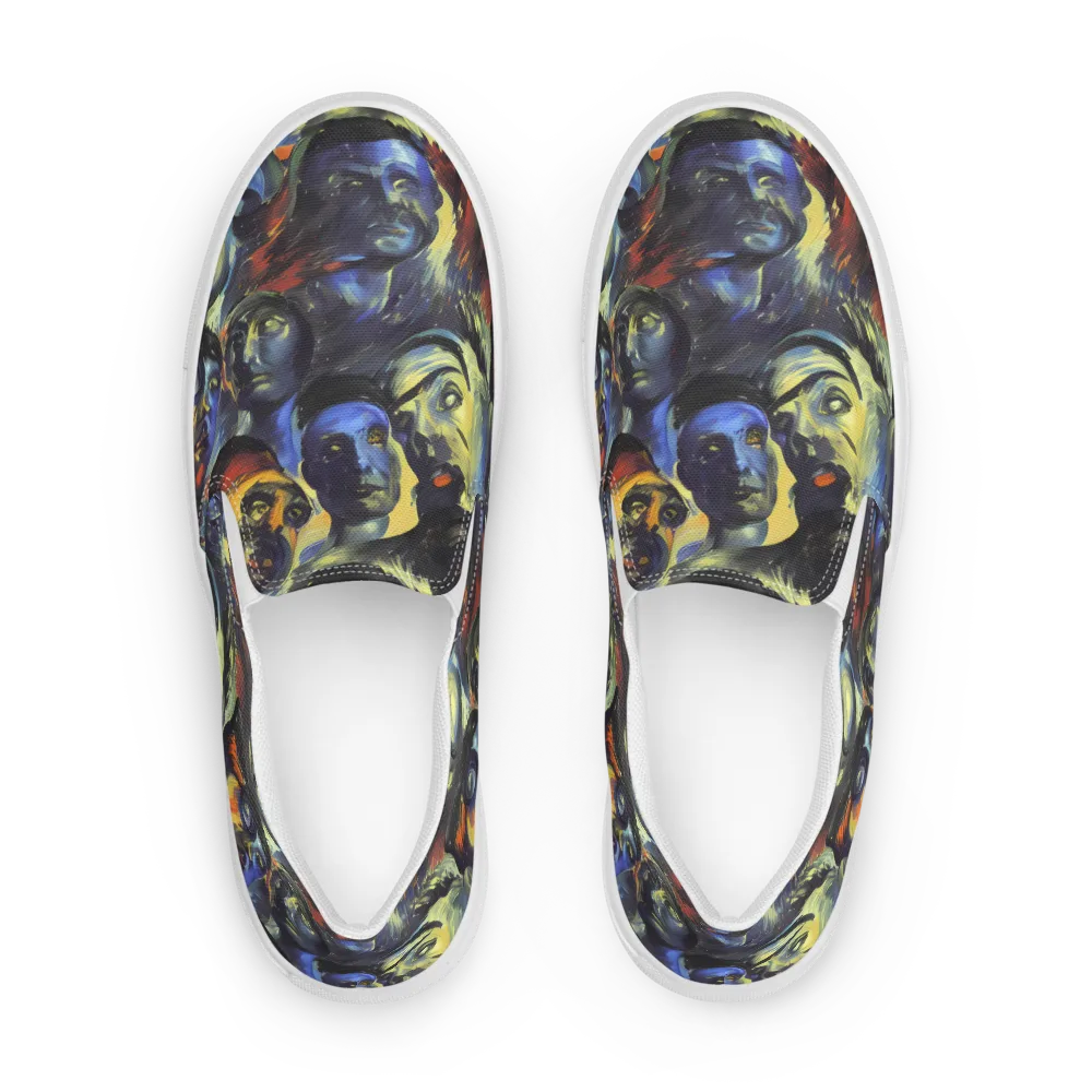 Cosmic Visages on Men's Slip-On Canvas Shoes — Front