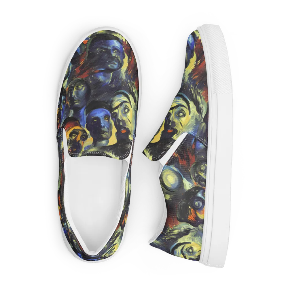 Cosmic Visages on Men's Slip-On Canvas Shoes — Front