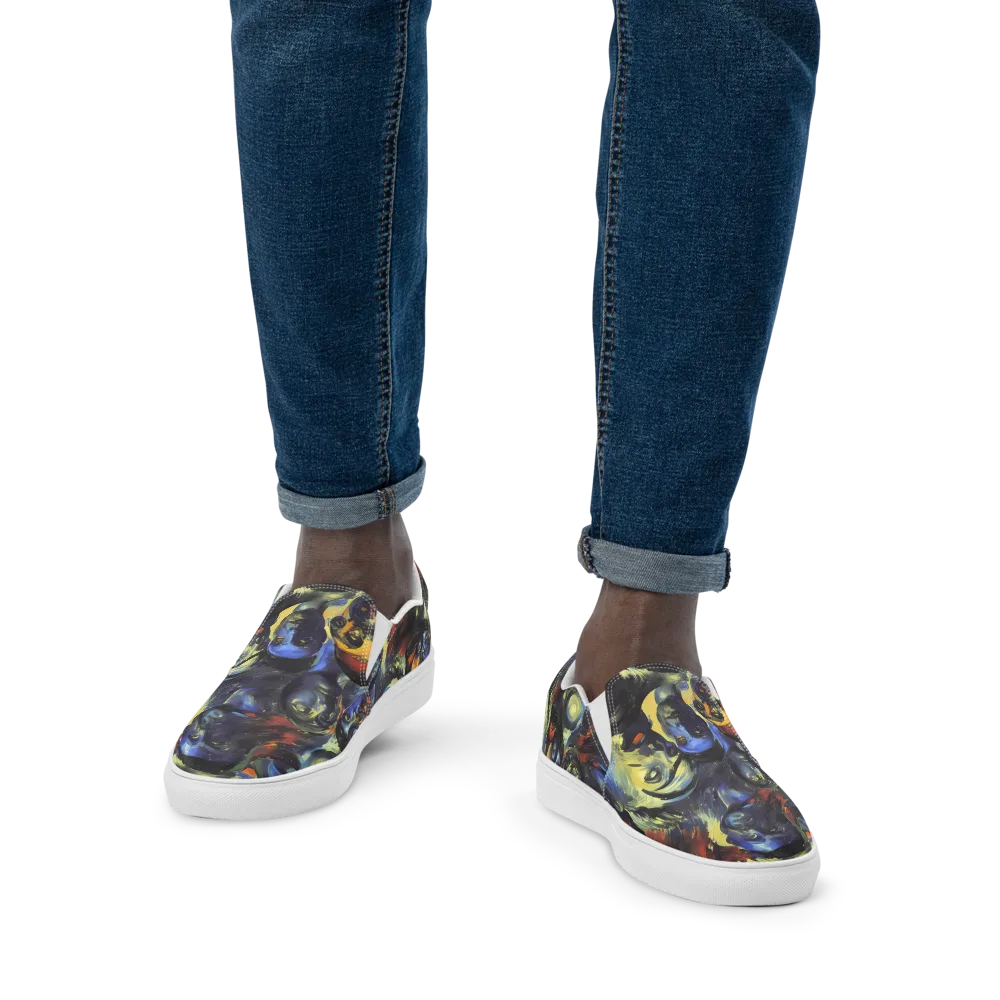 Cosmic Visages on Men's Slip-On Canvas Shoes — Front
