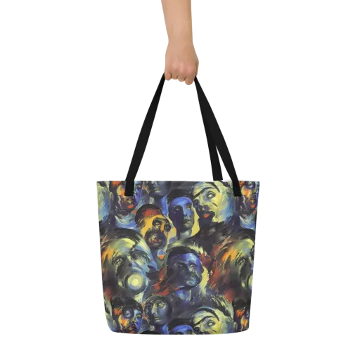 Cosmic Visages on a Large Tote Bag W/ Pocket