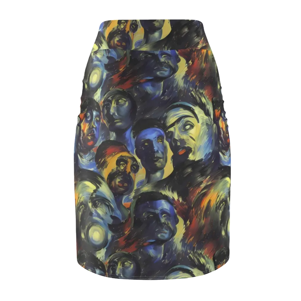 Cosmic Visages on Pencil Skirt — Back