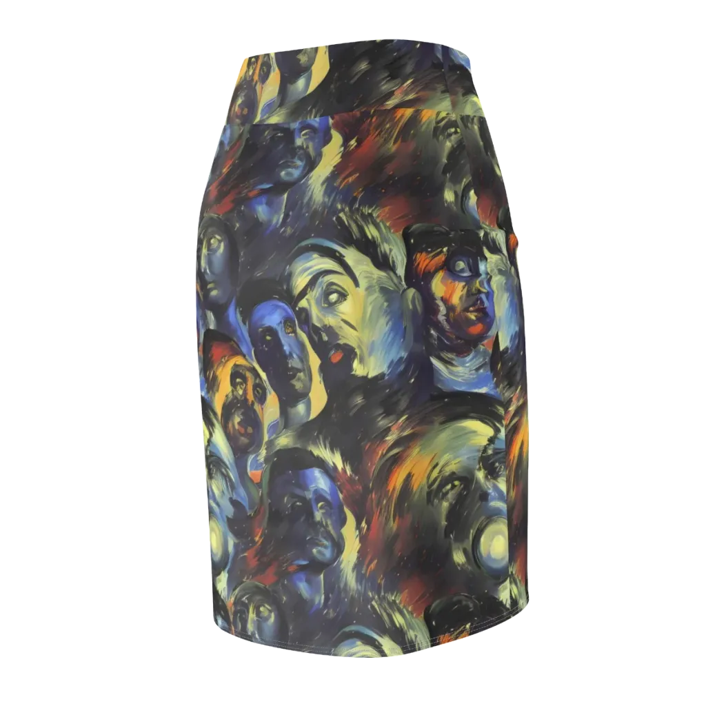 Cosmic Visages on Pencil Skirt — Back Side