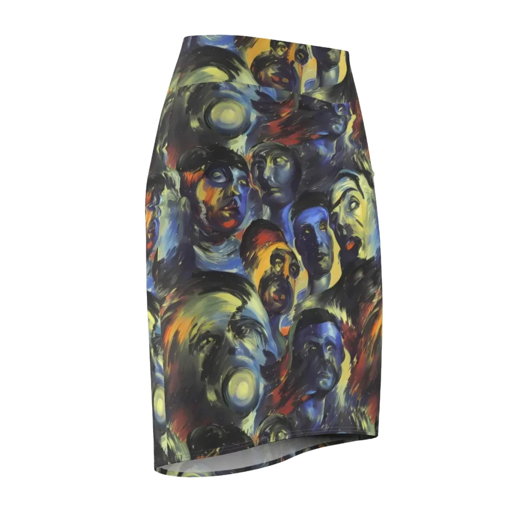 Cosmic Visages on Pencil Skirt — Front Side