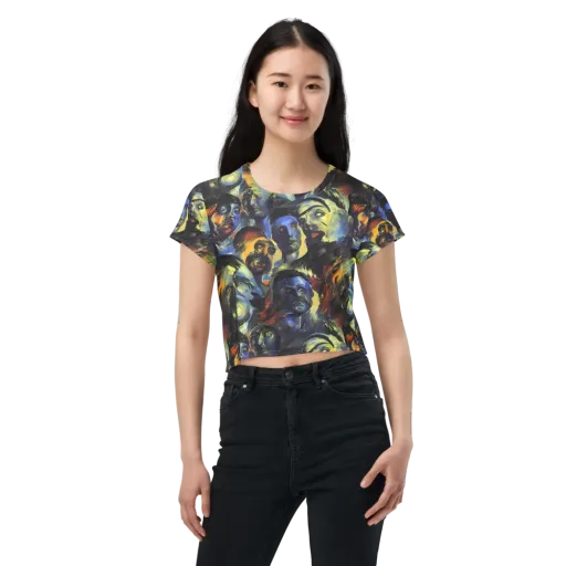Cosmic Visages on a Crop Tee