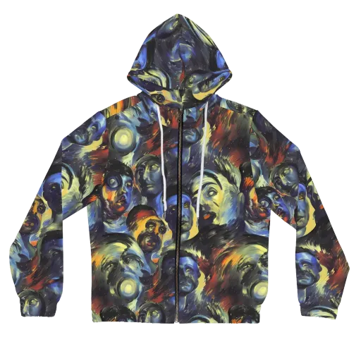 Cosmic Visages on a Women's Full-Zip Hoodie