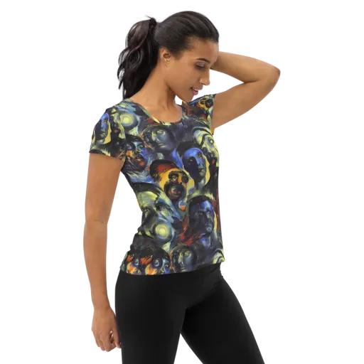 Cosmic Visages on a Women's Athletic T-Shirt