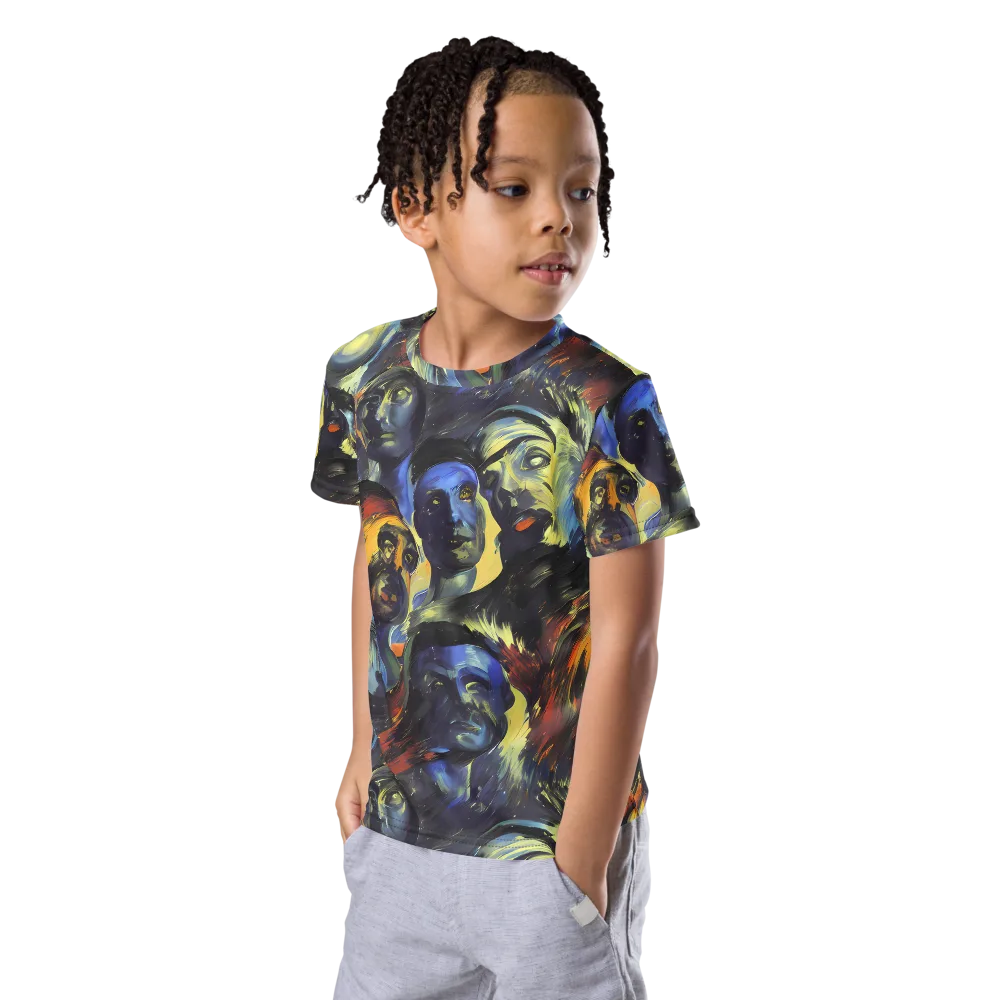 Cosmic Visages on Kids Crew Neck T-Shirt — Left Front