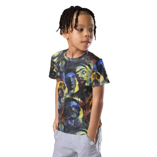 Cosmic Visages on a Kids Crew Neck T-Shirt