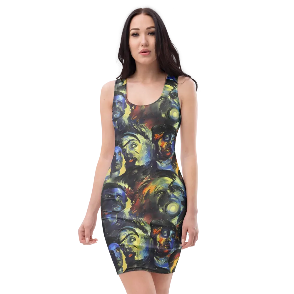 Cosmic Visages on Bodycon Dress — Front