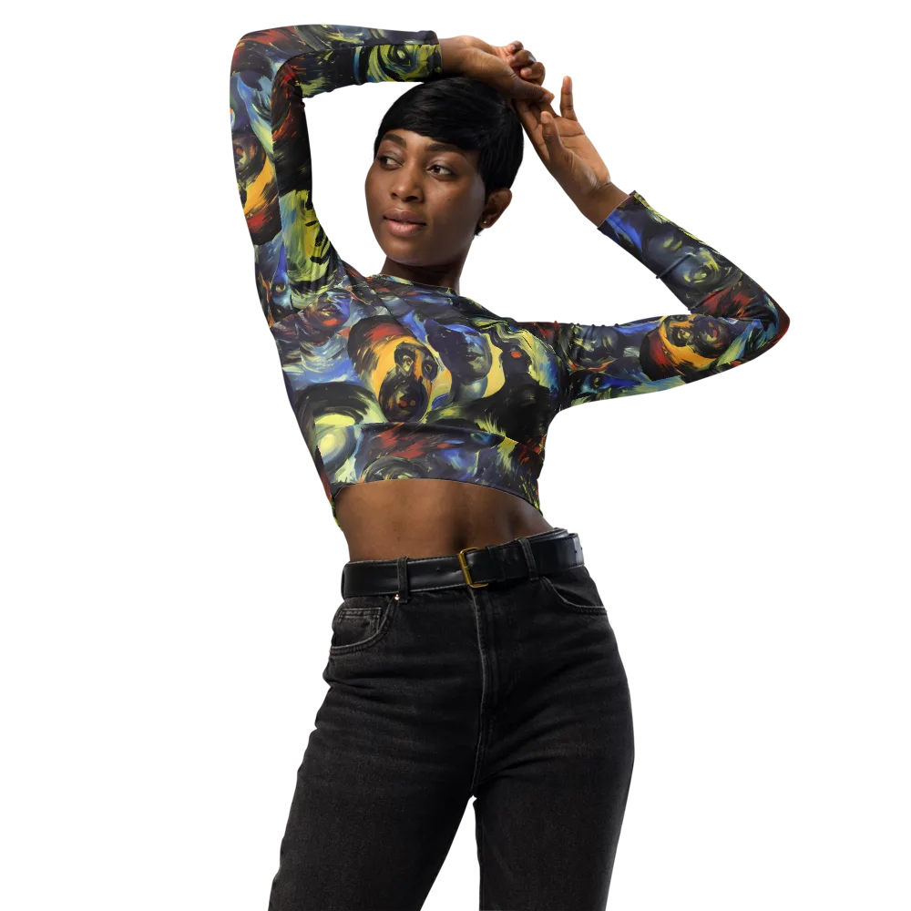 Cosmic Visages on Long Sleeve Crop Top — Front