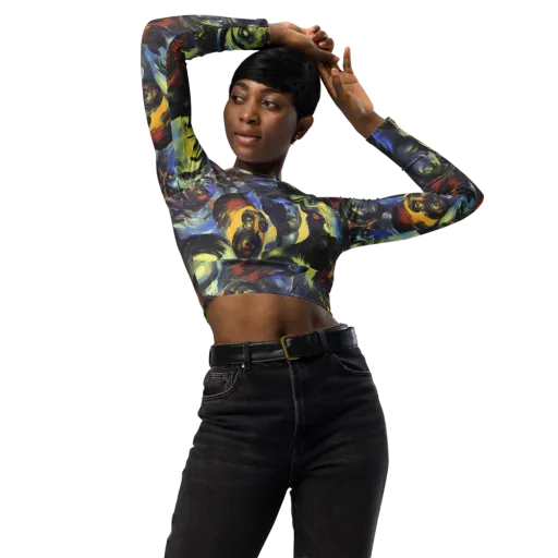 Cosmic Visages on a Long Sleeve Crop Top