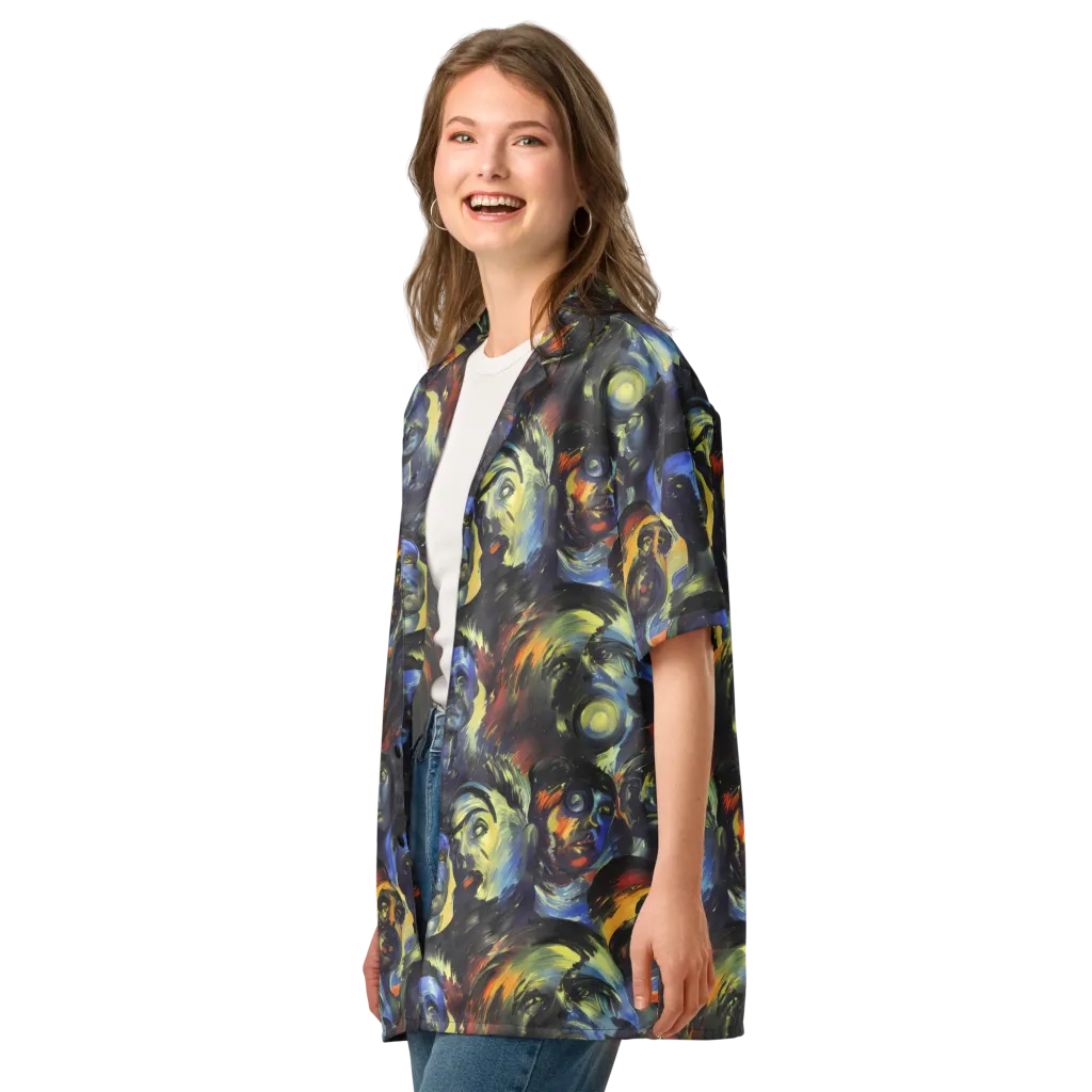 Cosmic Visages on Button Shirt — Left Front