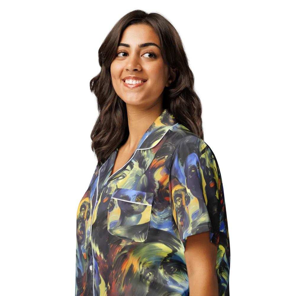 Cosmic Visages on Women's Short Sleeve Pajama Top — Left Front