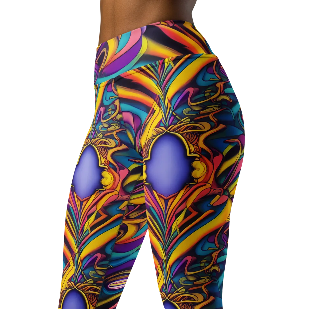 Pre-Raphaelite Wave on Yoga Leggings — Left Front