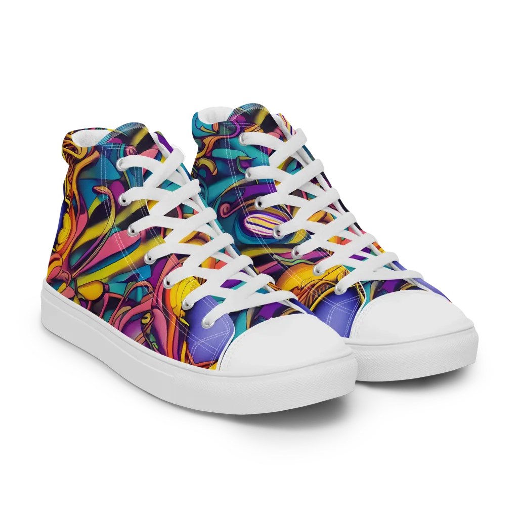 Pre-Raphaelite Wave on Men's High Top Canvas Shoes — Right Front