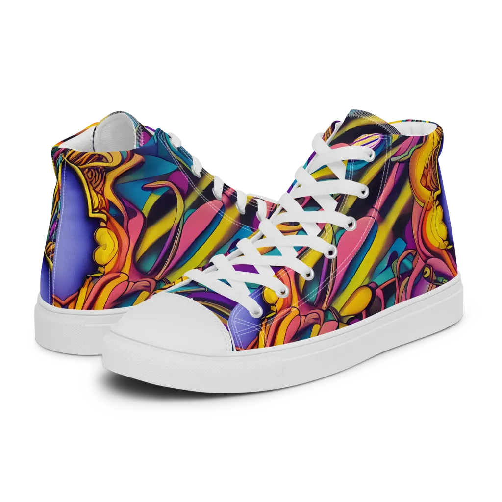 Pre-Raphaelite Wave on Men's High Top Canvas Shoes — Left