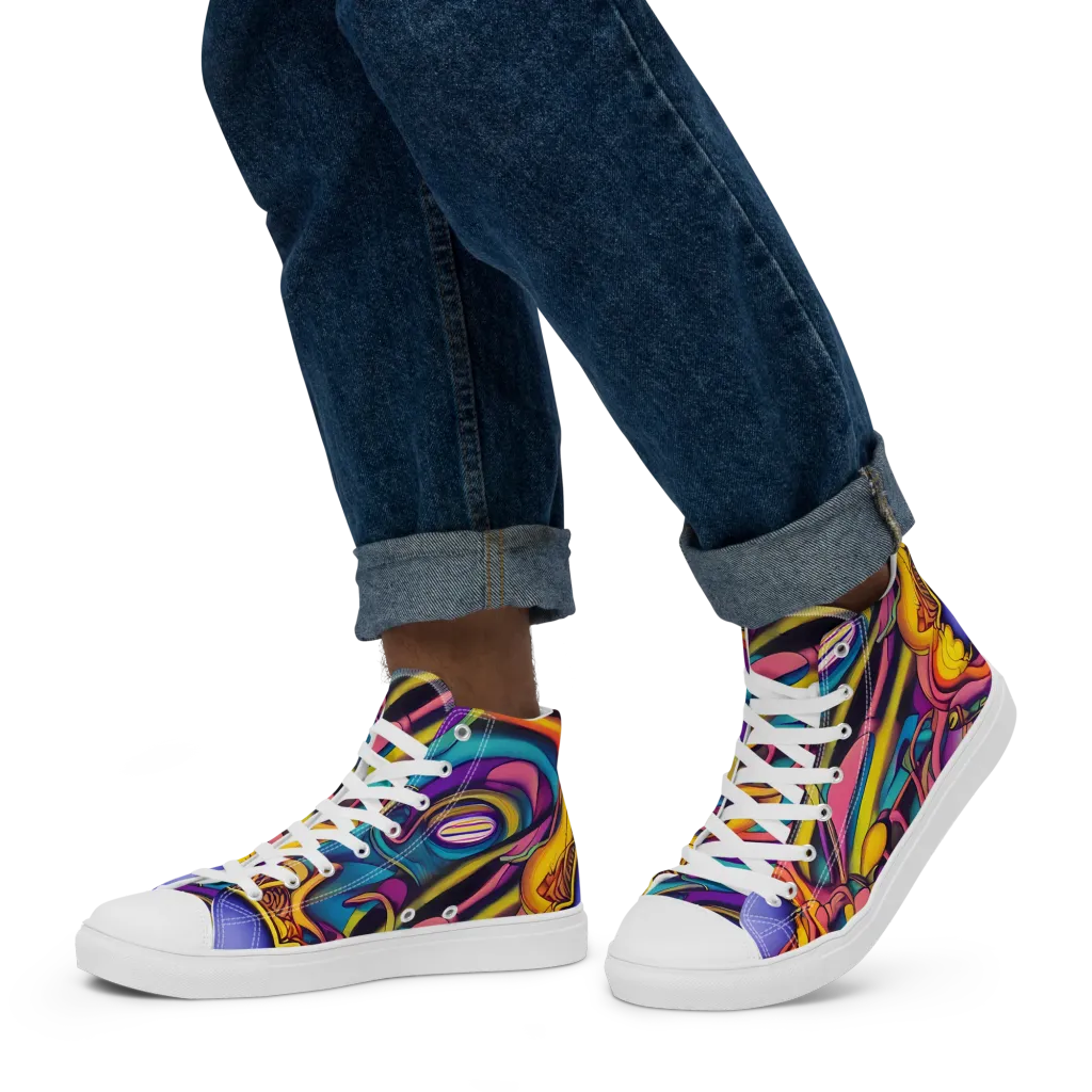 Pre-Raphaelite Wave on Men's High Top Canvas Shoes — Left