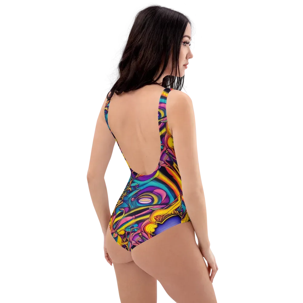 Pre-Raphaelite Wave on One-Piece Swimsuit — Right Back