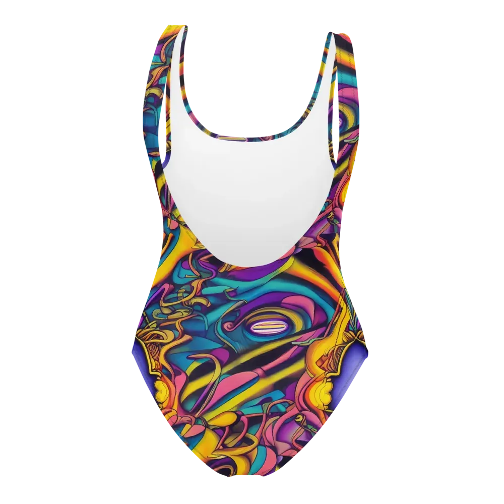 Pre-Raphaelite Wave on One-Piece Swimsuit — Back