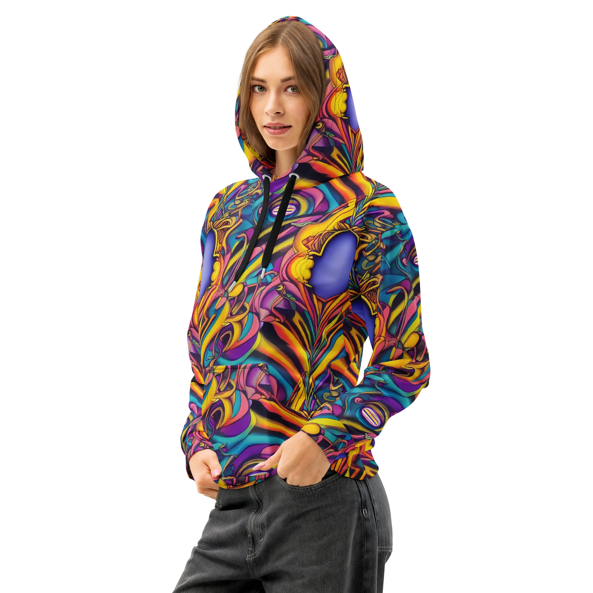Pre-Raphaelite Wave on Cotton Hoodie — Left Front
