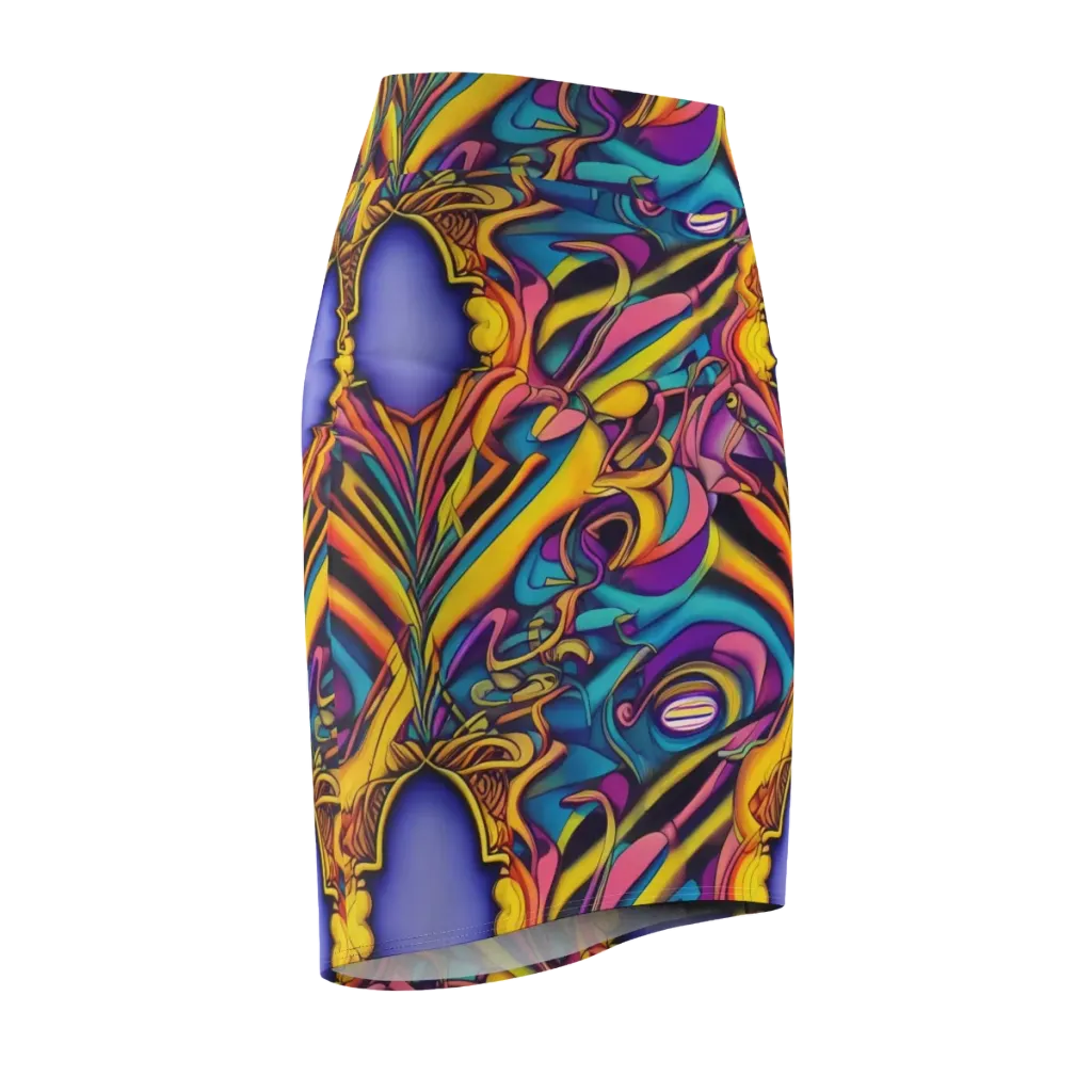 Pre-Raphaelite Wave on Pencil Skirt — Front Side