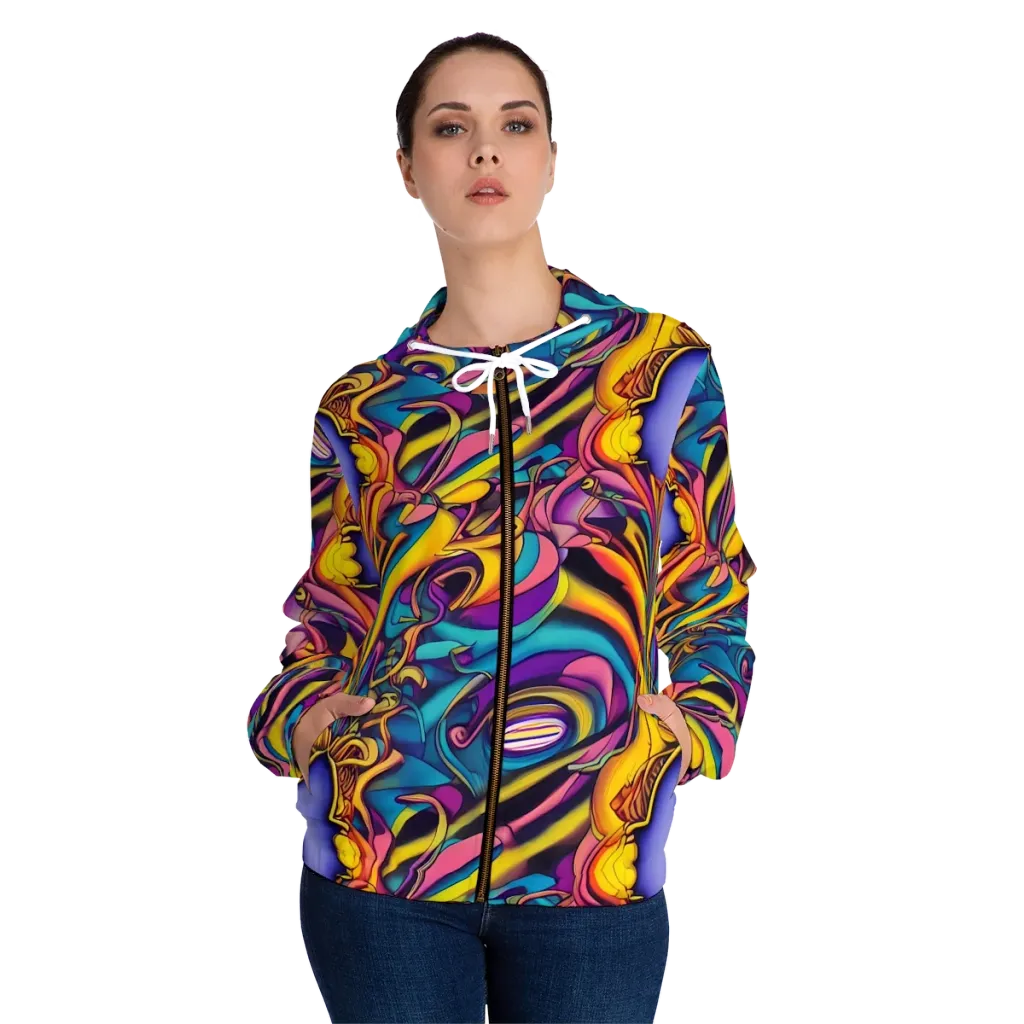 Pre-Raphaelite Wave on Women's Full-Zip Hoodie — Front On Person