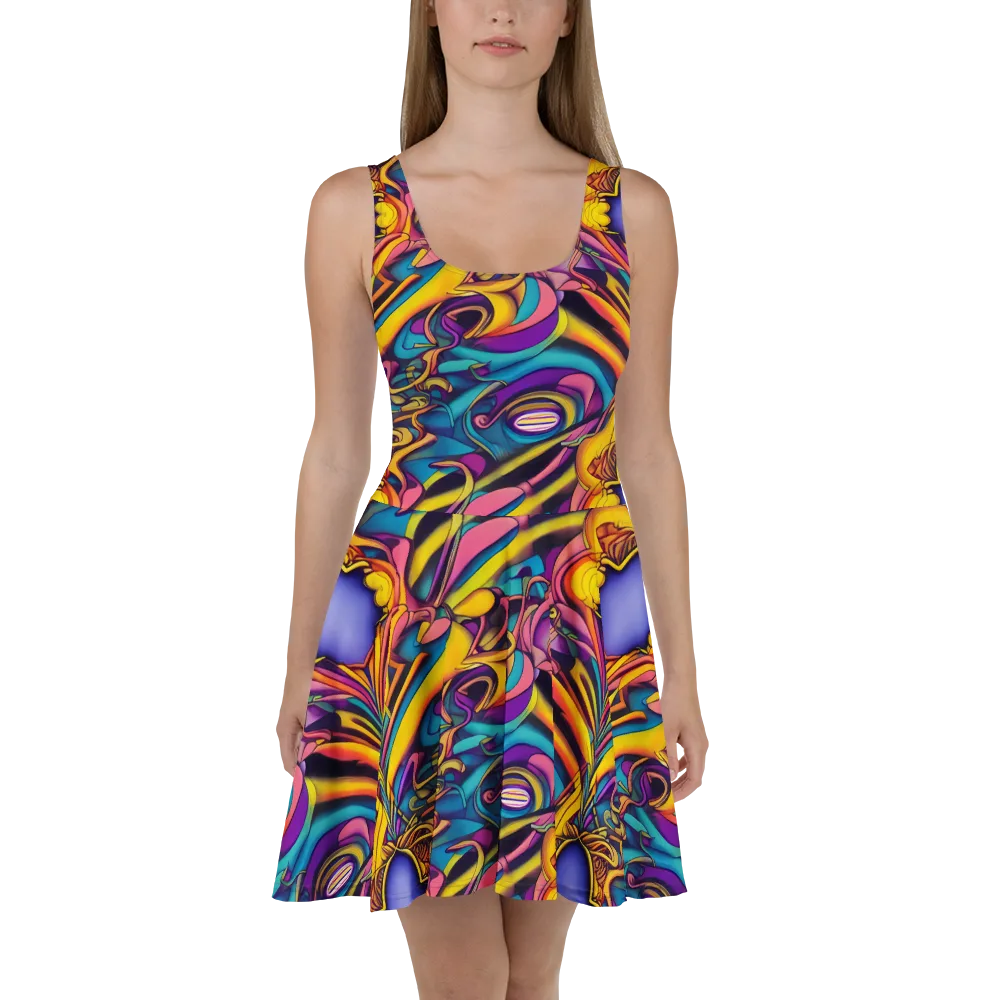 Pre-Raphaelite Wave on Skater Dress — Front