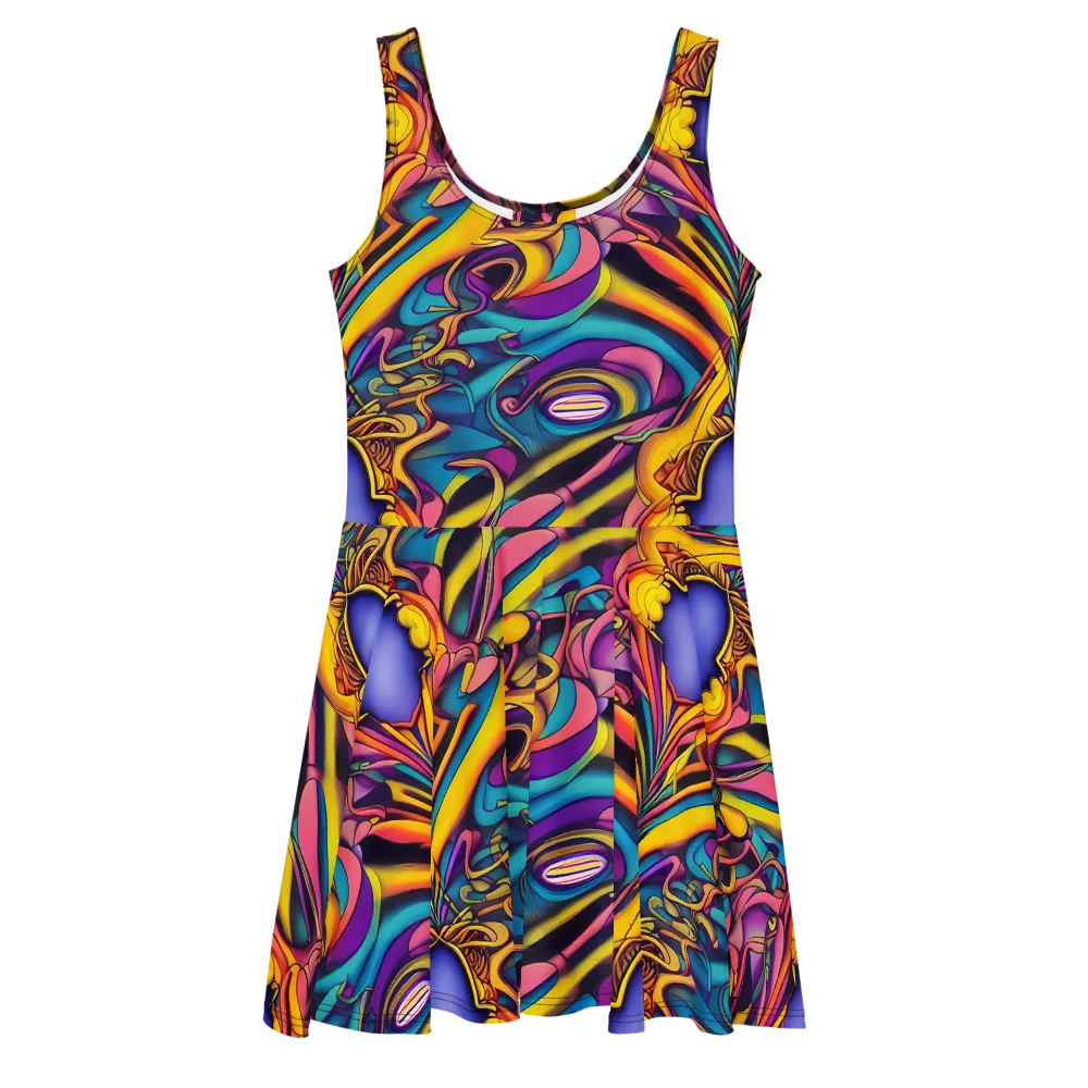 Pre-Raphaelite Wave on Skater Dress — Front