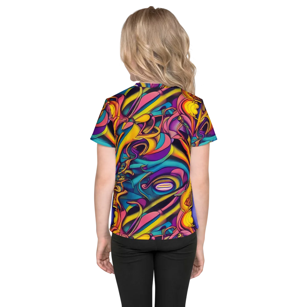 Pre-Raphaelite Wave on Kids Crew Neck T-Shirt — Back