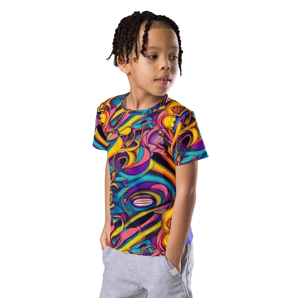 Pre-Raphaelite Wave on Kids Crew Neck T-Shirt — Left Front