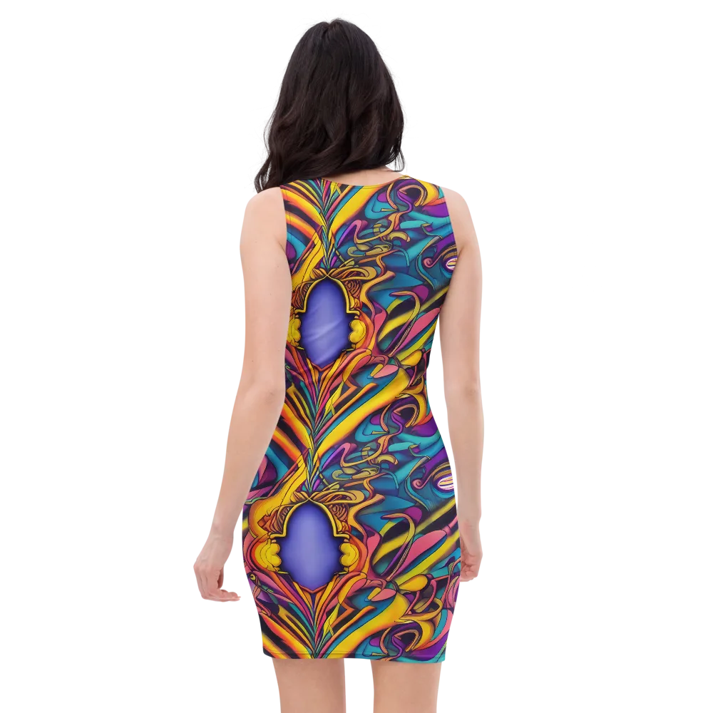 Pre-Raphaelite Wave on Bodycon Dress — Back