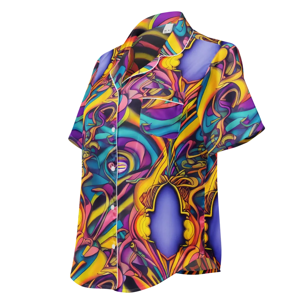 Pre-Raphaelite Wave on Women's Short Sleeve Pajama Top — Left Front