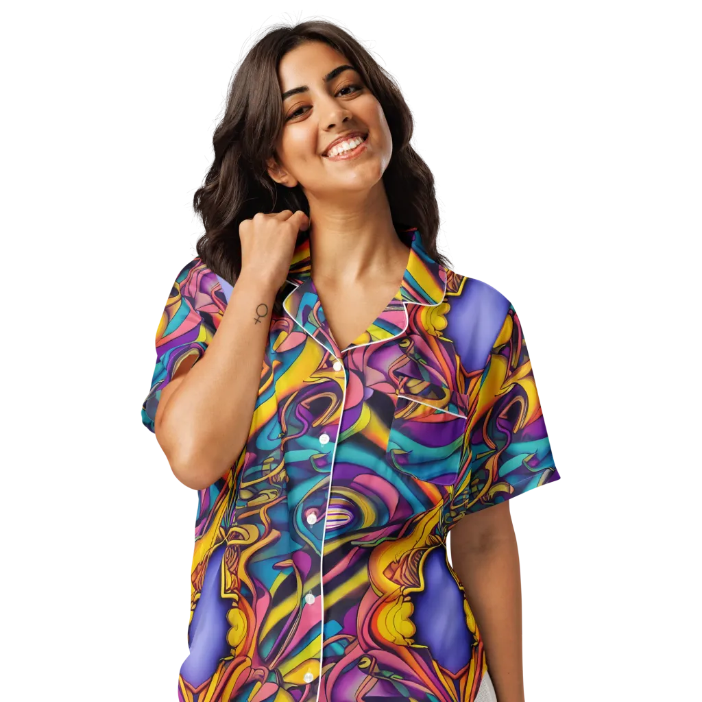 Pre-Raphaelite Wave on Women's Short Sleeve Pajama Top — Front