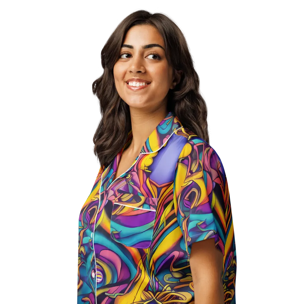 Pre-Raphaelite Wave on Women's Short Sleeve Pajama Top — Left Front