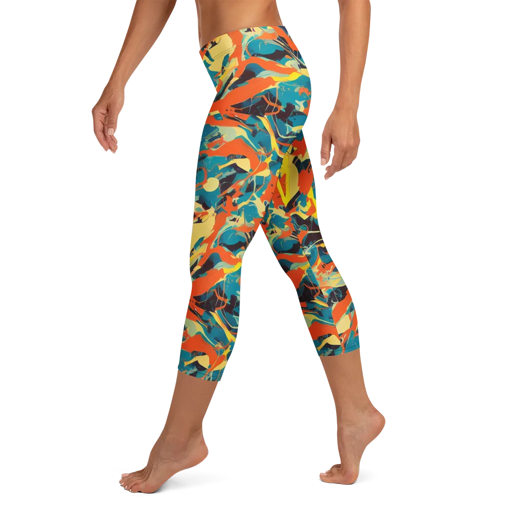 Abstract Tango on Capri Leggings — Left