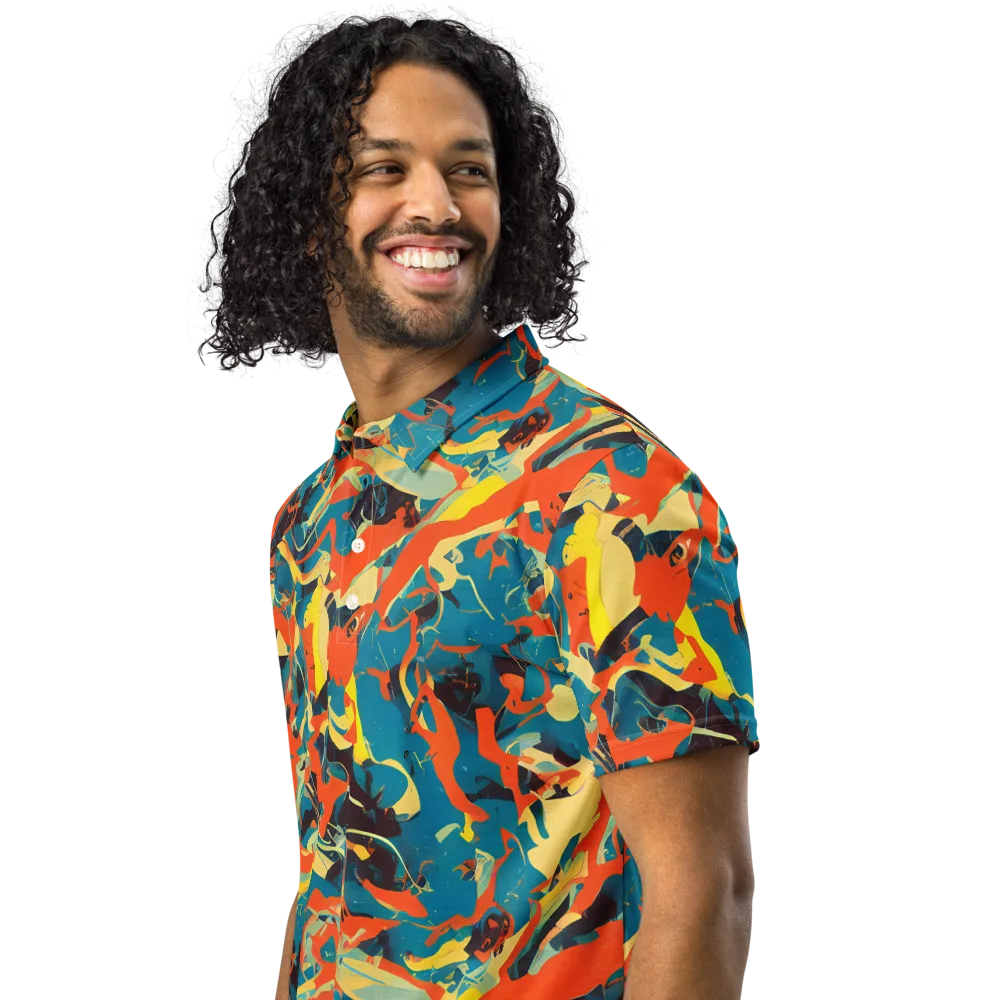 Abstract Tango on Men's Slim Fit Polo Shirt — Left Front