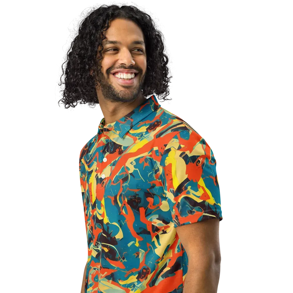 Abstract Tango on Men's Slim Fit Polo Shirt — Left Front