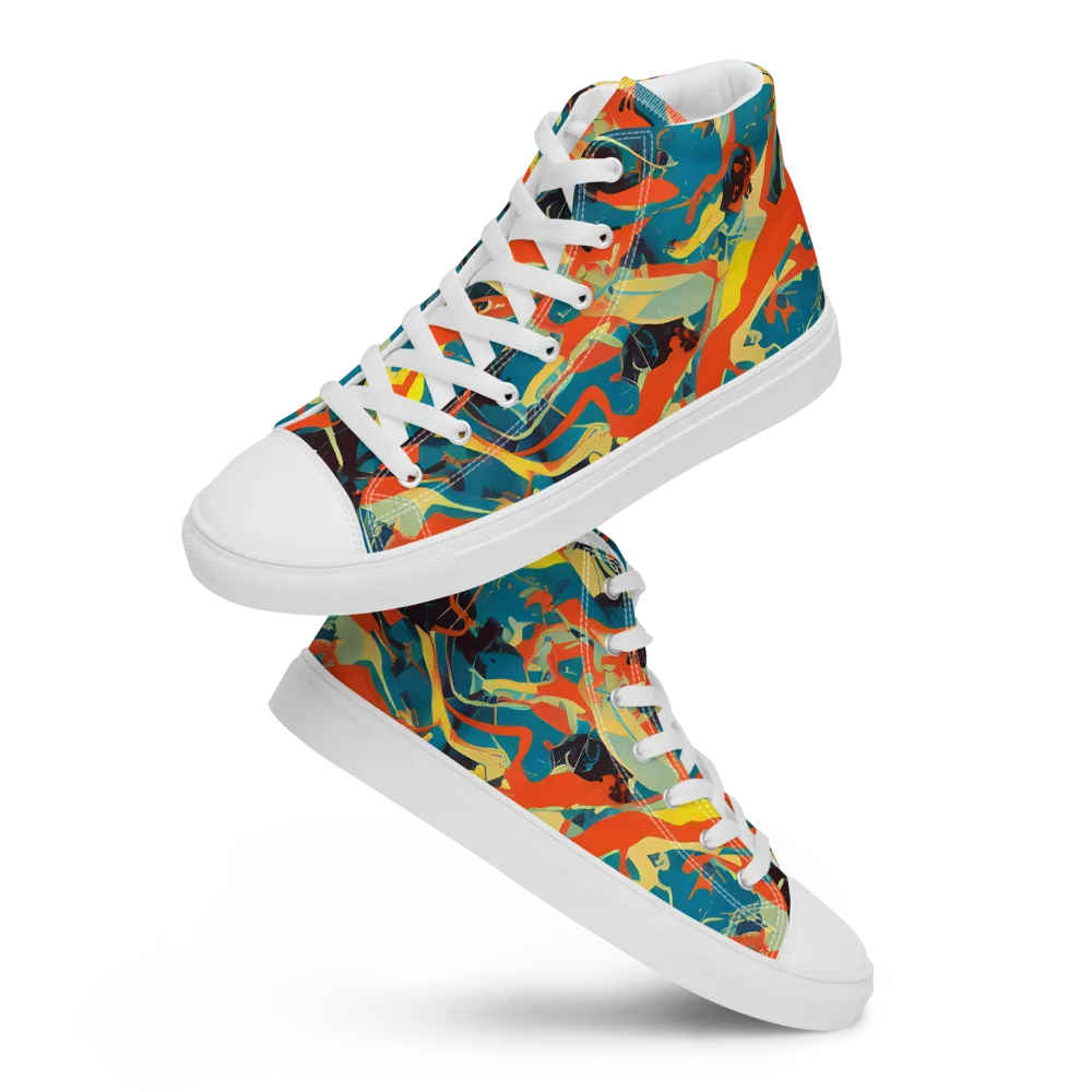 Abstract Tango on Men's High Top Canvas Shoes — Front